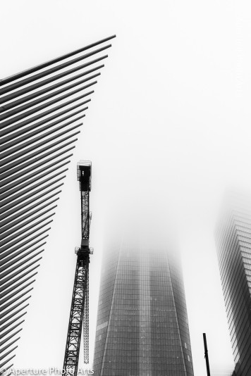 NYC, Downtown, sky scrapers, Calatrava, B&W