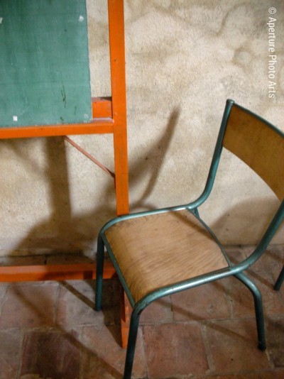 Chair and chalkboard, Paris, France, school room