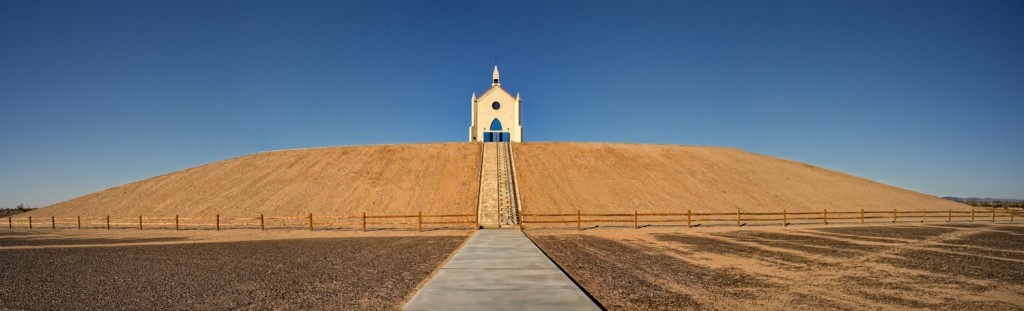 Church on a hill in California, Felicity, CA, odd sitings, highway