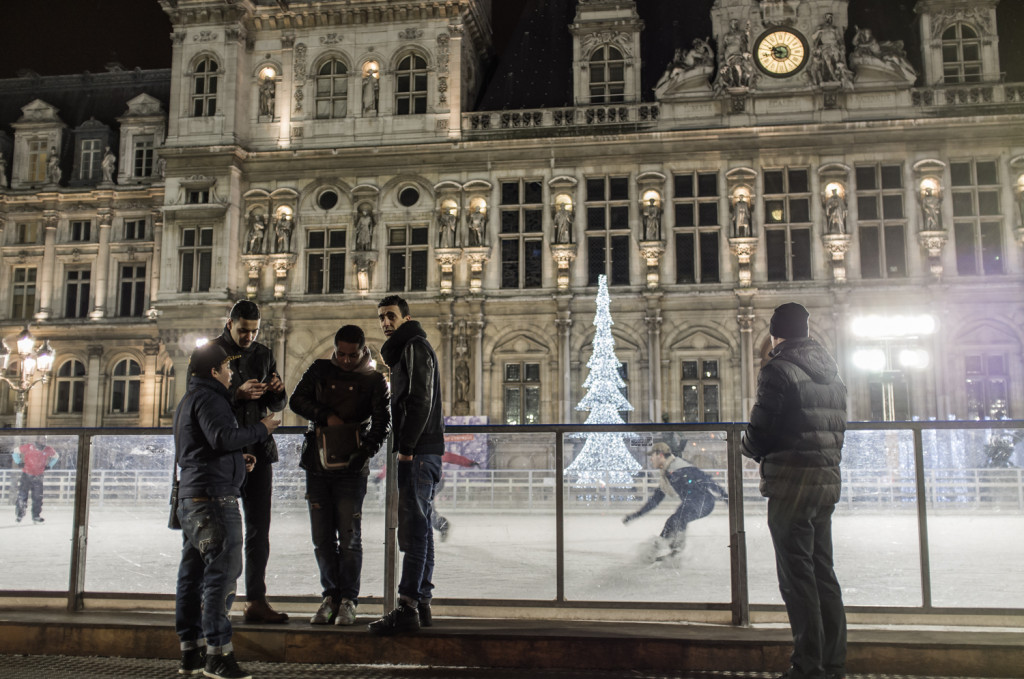 Hotel de Ville, Paris, ice skating in winter