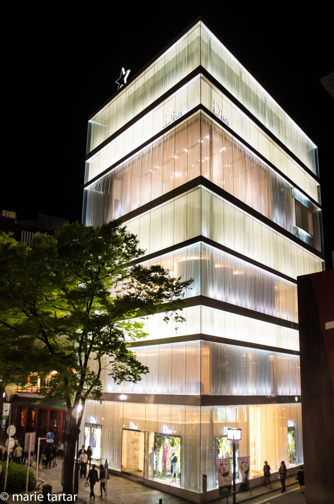 Dior building lit up ay night on Omote-sando, Tokyo