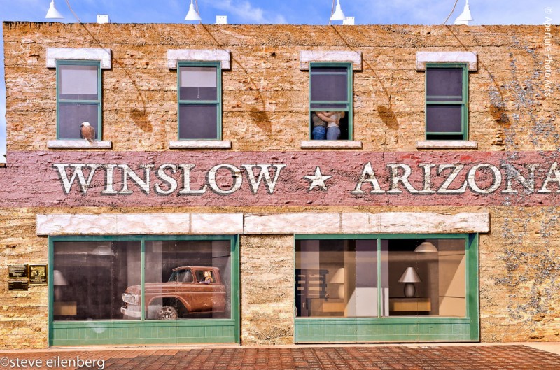 Winslow Arizona, Trompe-l'œil, Brick building, Art intervention