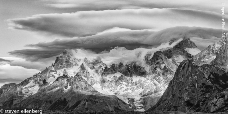 Cordillera Del Paine With Lenticular Clouds, Black and White photography, B&W