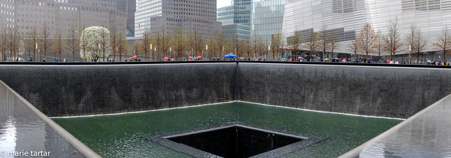 A sobering chasm, one of the Memorial Pools at the World Trade Center, built in the footprint of the Twin Towers