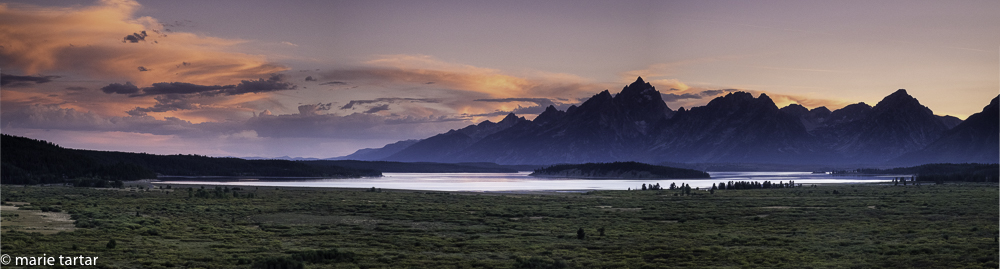 The Tetons at sunset, with Willow Flats in the foreground and Lake Jackson