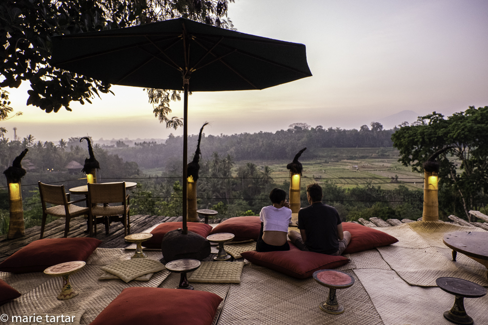 Bambu Indah overlooks the Ayung River and rice fields outside of Ubud in the highlands of Bali