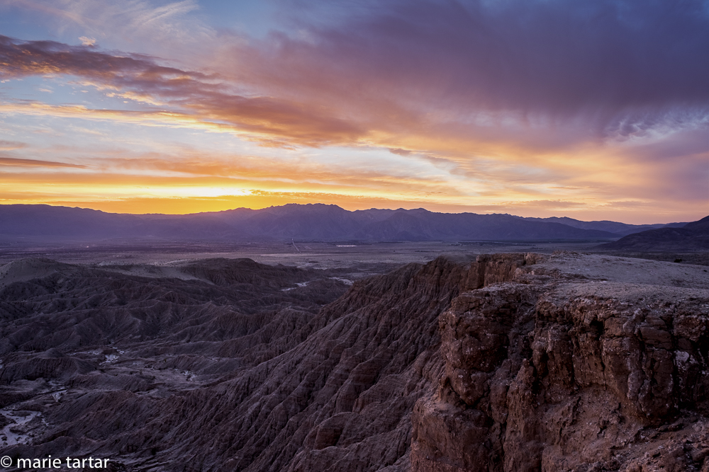 From Font's Point, the sun sets in a spectacular fashion over the town of Borrego Springs
