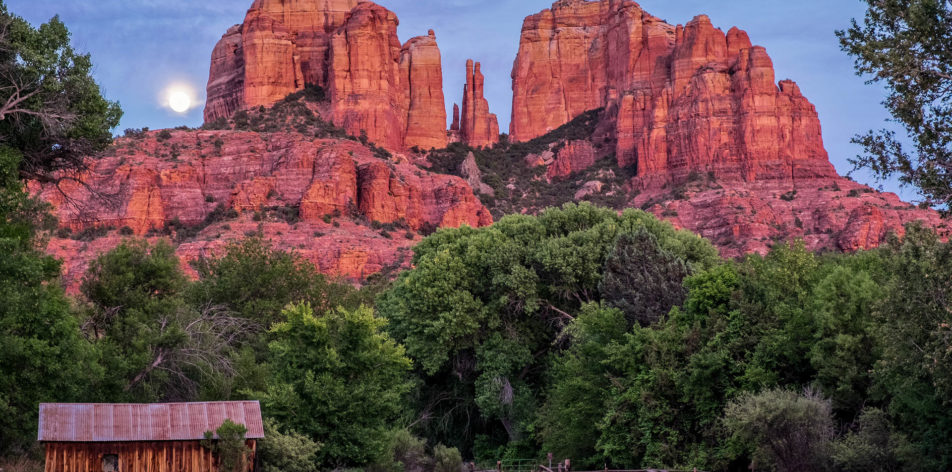 Cathedral Rock in Sedona with rising moon
