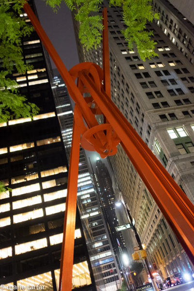 NYC at night:downtown, enhanced by a large Alexander Calder piece