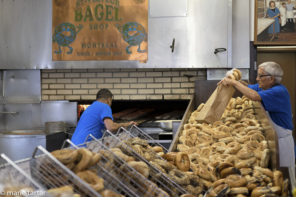 Continuous production, piping hot baked bagels