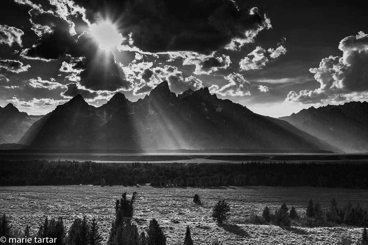 Grand Teton late afternoon with sunshafts